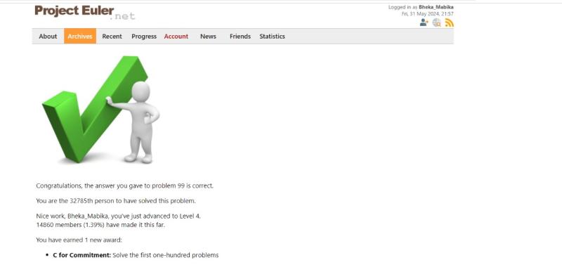 The front page of Project Euler. Clicking on this image will direct you to LinkedIn
